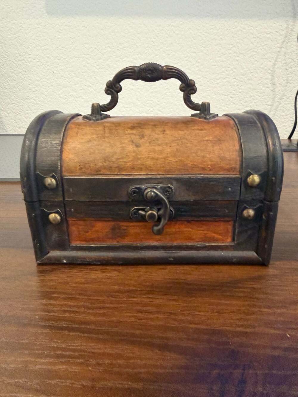 Vintage Style Wooden Treasure Chest Storage Box with Metal Accents